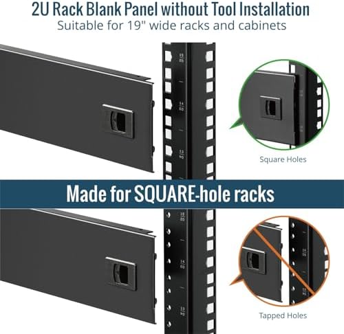 Tecmojo 5 Pack 2U Blank Panel, Cold Rolled Steel Rack Blank Panel, Rack Mount Plate for 19 in Server Rack Enclosure or Network Cabinet, Toolless Mounting, Black - Image 3