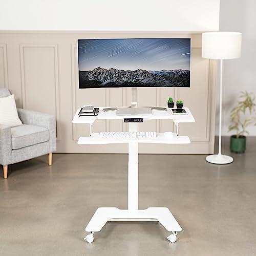 VIVO White Electric 36 in Dual Platform Standing Desk Cart, DESK-V111VTW - Image 2