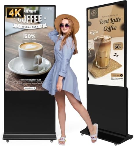 JIYANG 55 Inch 4K Digital Signage Display Kiosk, Indoor Floor Standing LCD Advertising Display with Android Media Player, HDMI/USB/WiFi Input Auto Split Screen(Black by HomePage