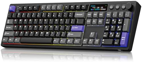 BOYI K104Pro Mechanical Keyboard with 2.2" Screen&Media Knob,QMK/VIA Custom BT5.0/2.4GHz/Type-C Gasket Mounted Hot Swap RGB Full Size Creamy Keyboard NKRO Gaming Keyboard (Black Gray) by BOYI