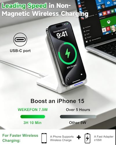 Wireless Charger Stand, Foldable, 15W Fast Wireless Charging Station Compatible with iPhone 17 16 15 14 13 12 Pro Max, Phone Charger Dock for Samsung Galaxy S26 S26+ S25 S24 S23 S22 Note 20 & Android - Image 3