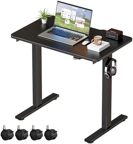 Okin Electric Standing Desk 31.5x19.7 Inches Small Computer Desk-Whole Piece Stand up Desk with Wheels Gaming Rolling Home Office Desks, Black by Okin