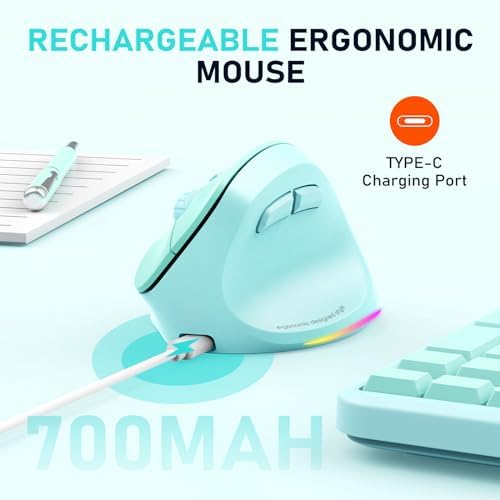 MEETION Ergonomic Wireless Vertical Mouse, Rechargeable, Green - Image 7