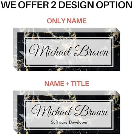 Customized Clear Acrylic Thick 8x3" Desk Name Plate Block with Personalized Logo - Professional Office Decor - Customized Acrylic Plate Gift for Teacher Co-workers (Black Marble) - Image 3