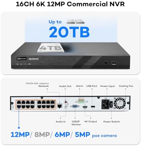 ONWOTE 16 Channel PoE Security System, 6K 12MP NVR, 16x 4K 8MP IP Cameras - Image 2