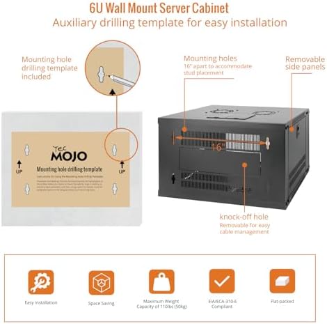 Tecmojo 6U Wall Mount Server Cabinet IT Network Rack Enclosure Lockable Door and Side Panels Black, Cooling Fan, Standard Glass Door, 450mm Depth, for 19” IT Equipment, A/V Devices - Image 5