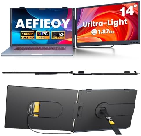 14.2" Laptop Screen Extender, Ultra-Thin & Ultra-Portable Dual Portable Monitor with 1080P FHD IPS, USB-C/HDMI Plug-Play Second Monitor fit 13-17'' Laptops (Win/Mac/Chrome/Android) by Unknown