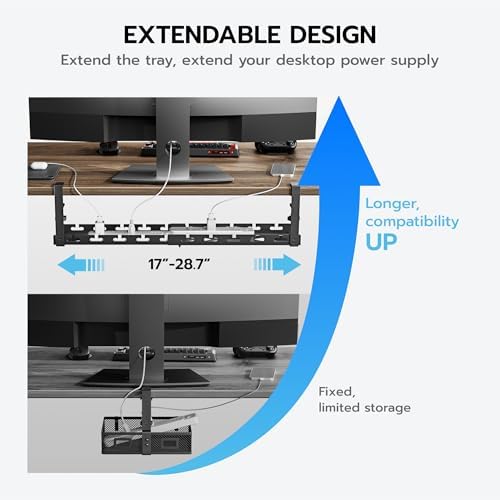 ARES WING 17"-28.7" Extendable Under Desk Cable Management Tray, No-Drill - Image 3