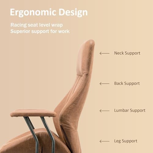 High Back Home Office Chair, Mid Century Vintage Executive Chair,Comfy Ergonomic Rolling Office Task Chair with Lumbar Support,Brown Faux Leather Office Chair,Brown - Image 3