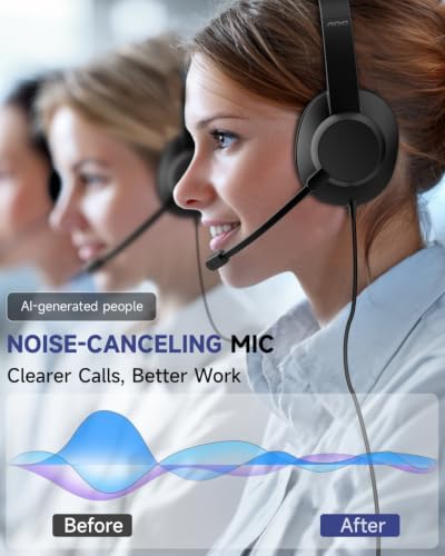 AOC USB Headset with Microphone for PC, Over-Ear Wired Headphones with Mic, Noise-Cancelling Boom, 40mm Audio Drivers, USB-A/C Compatibility for Office, Call Centers & Online Meetings (Black) - Image 2