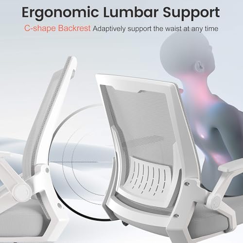 GTPLAYER Ergonomic Office Chair with Flip-up Armrests Executive Computer Chair for Home Office, Breathable Mesh & Comfy Lumbar Support, Moon Gray - Image 4
