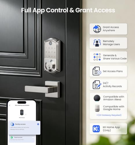 Veise VE017 Fingerprint Smart Door Lock with App Control, Satin Nickel - Image 2