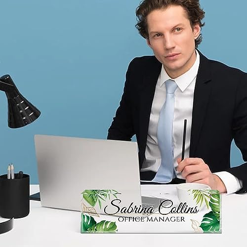 Custom Name Plate for Desk, Desk Name Plate Personalized, Office Decor for Women Men, Acrylic Desktop Accessories, Office Appreciation Gifts for Boss Social Workers Nurse Teacher Employee(Green Leaf) - Image 7