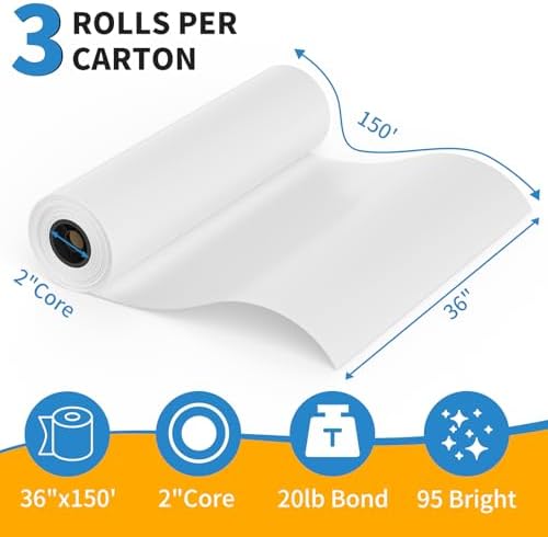 MFLABEL Wide Format Paper 36" x 150' Plotter Paper 3 Rolls CAD Bond Rolls 20lb 2" Core for CAD Printing on Wide Format Ink Jet Printers - Image 2