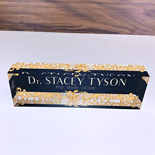 Artblox Office Desk Name Plate Personalized | Custom Name Plates For Desks | Leaf Gold Design On Clear Acrylic Glass | Cute Office Desk Accessories Customized Gifts - (8" x 2.5") - Image 4