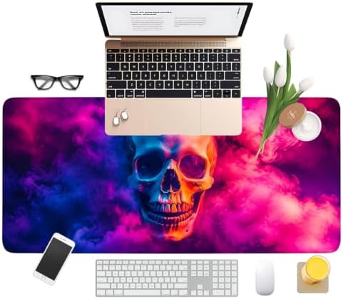 Halloween Smoke Skull Extended Gaming Mouse Pad 35.4"x15.7" Large Extended Pad Desk Mat Anti-Slip Rubber Base & Durable Stitched Edges for Gamers Smooth Mouse Pad Writing Surface for Desk Office/Home - Image 3