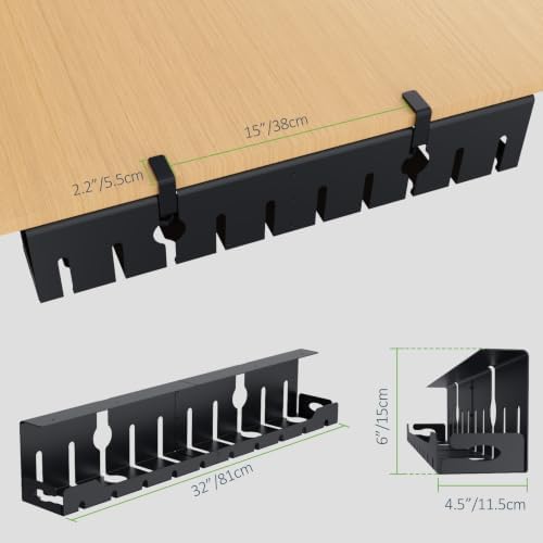 KEEGH Under Desk Cable Management Tray 32 in, Metal Cable Holder, Black - Image 5