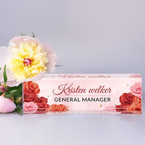 Personalized Name Plates for Desk, Premium Clear Acrylic Desk Name Plate, Custom Name Plate Office Decor for Women, Employee Appreciation Gifts (Red Rose) - Image 2