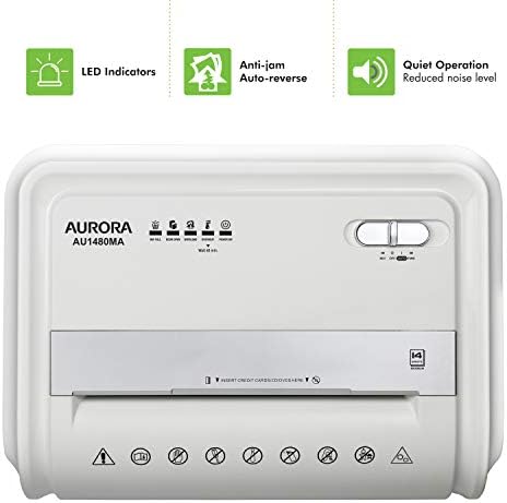 Aurora AU1480MA Professional Grade 14-Sheet Micro-Cut Paper and CD/Credit Card Shredder/ 30 Minutes Continuous Run Time, White/Gray - Image 5