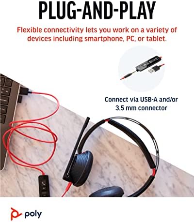 Poly Blackwire 5220 USB-A Wired Headset (Plantronics) - Flexible Noise-Canceling Boom Mic - Ergonomic Design - Connect to PC/Mac, Mobile via USB-A or 3.5 mm - Works w/Teams, Zoom - Amazon Exclusive - Image 6