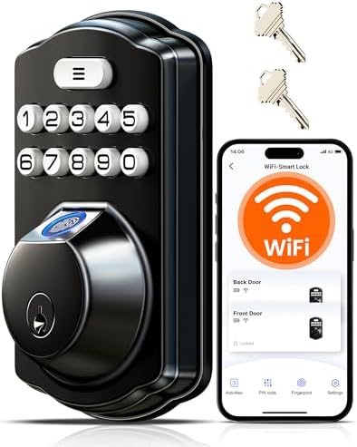Veise VE012W WiFi Fingerprint Smart Lock for Front Door, Matte Black by Veise