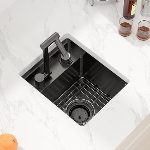 Sarlai Black Undermount Bar Sink With Foldable Faucet - 13x15 Inch Outdoor Black Kitchen Sink RV Workstation 16 Gauge Stainless Steel Single Bowl Handmade Outdoor BBQ Sinks with Lid - Image 2