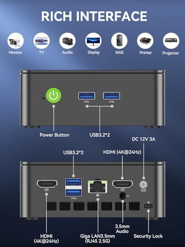 GMKtec Mini PC, G3 PRO Intel Core i3-10110U (Beats 4300U/N150), 16GB DDR4 RAM (Dual Channel) 512GB Storage Drive, Desktop Computer 4K Dual HDMI/USB3.2/WiFi 6/BT5.2/2.5GbE for Office, Business - Image 5