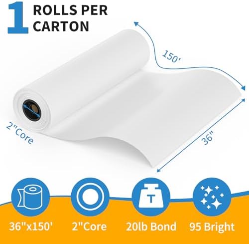 MFLABEL Wide Format Paper 36" x 150' Plotter Paper 1 Rolls CAD Bond Rolls 20lb 2" Core for CAD Printing on Wide Format Ink Jet Printers - Image 2