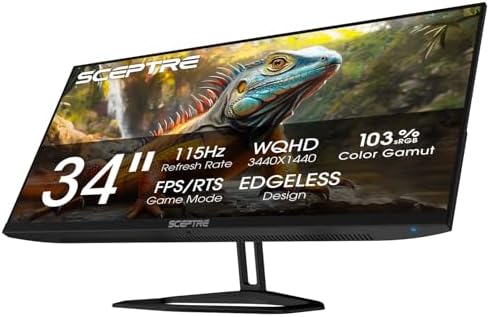 New! Sceptre 34-inch Prime Monitor 3440 x 1440 up to 115Hz 103% sRGB DisplayPort HDMI Build-in Speakers, Machine Black 2026 (E345W Series) by SceptreInc