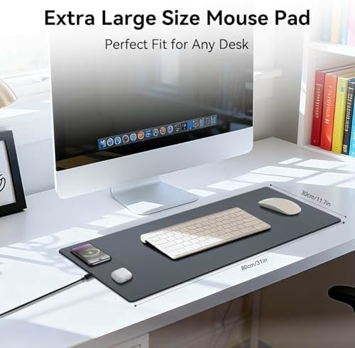 Wireless Charging Mouse Pad, 15W Fast Charge Magnetic Charger Desk Pad, Large Office Desk Mat (31"x11.7") with Ultra-Smooth Surface, Gray Computer Mousepad for MacBook, PC, Laptop - Image 5