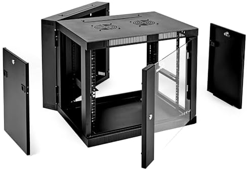 NavePoint 9U Wall Mount Cabinet with Hinged Back - 25.5” Deep, Server Rack Enclosure with Locking Glass Door and Removable Side Panels, Network Cabinet with 2 Fans, Pre-Assembled - Image 6