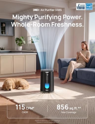 DREO Smart Air Purifier for Home, AHAM VERIFIDE Air Cleaner for Bedroom, Pets, Smoke, Dust, Pollen & Odors, Wi-Fi/Voice/Alexa, PM2.5 Monitor, Auto, Turbo, HEPA Sleep Mode, DR-HAP008S Black (Dreo 338S) - Image 3