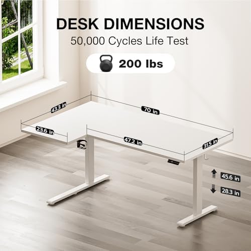 Muvai 71" L Shaped Standing Desk with Cable Tray, Reversible,White - Image 3
