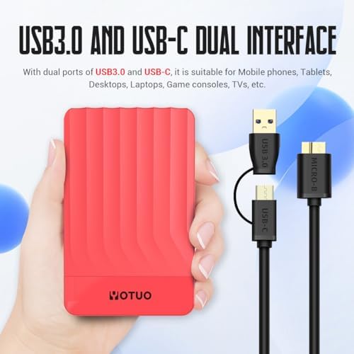 YOTUO 320GB External Hard Drive, Portable Storage Expansion HDD, USB 3.0 & USB-C for PC, Mac, Desktop, Laptop, Smartphone, PS4, Xbox One, Xbox 360, Office & Game, Red - Image 3