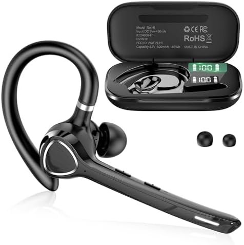 Bluetooth Headset, Single-Ear ENC Mic, Mute Button, 90H Hands-Free Earpiece by Unknown