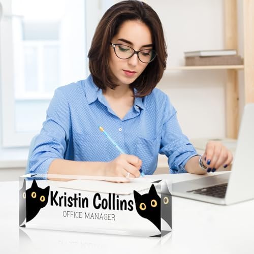 Custom Name Plate for Desk, Personalized Desk Name Plate on Clear Acrylic Glass, Appreciation Gifts for Teacher Employee Boss Coworkers Nurse, Desktop Office Accessories For Women (Black Yellow) - Image 4