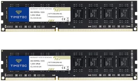 Timetec Premium 16GB KIT(2x8GB) DDR3 / DDR3L 1333MHz PC3-10600 Non-ECC Unbuffered 1.5V / 1.35V CL9 2Rx8 Dual Rank 240 Pin UDIMM PC Desktop Computer Memory RAM Upgrade (16GB KIT(2x8GB)) by Timetec