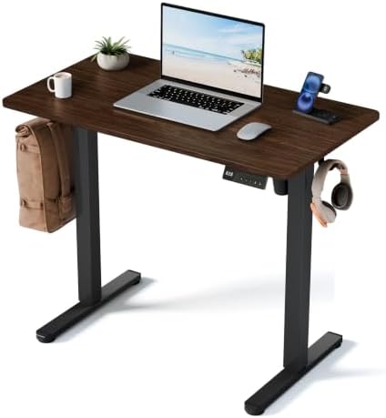 35" Electric Standing Desk, Small Sit Stand up Desk, Dark Walnut by YOLEZO
