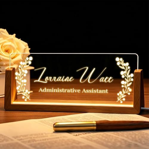 Desk Name Plate Personalized with LED Light - Custom Name Plate for Office Decor, Professional Appreciation Gifts for Bosses, Coworkers, Teachers, Men & Women by Unknown