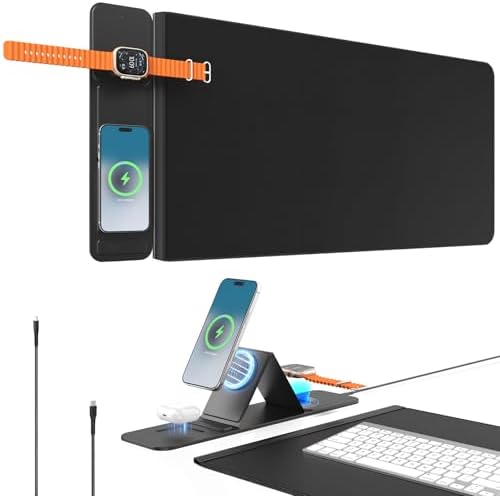 2nd Gen Wireless Charging Desk Mat,3-in-1 Foldable Phone Holder Mouse Pad by AWEXEO