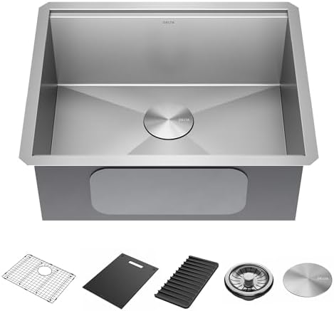DELTA FAUCET Rivet 23-inch Workstation Kitchen Sink Undermount 16 Gauge Stainless Steel Single Bowl with WorkFlow Ledge and Kit of 5 Accessories, 95B9031-23S-SS by Unknown