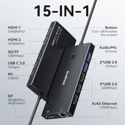 USB C Laptop Docking Station Dual Monitor for Dell HP with 2 HDMI 4K DP 8K - Image 2