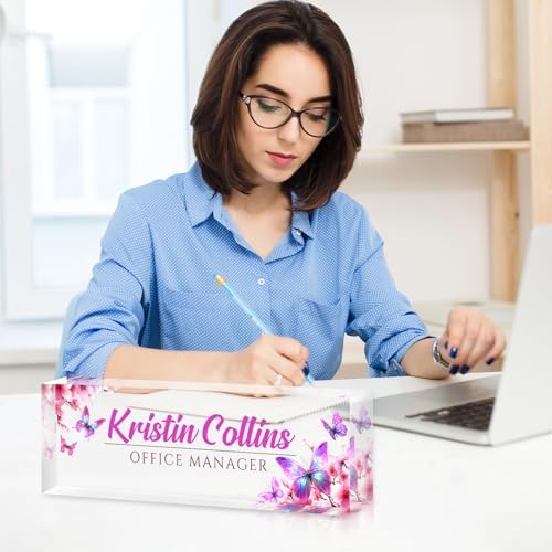 Custom Name Plate for Desk, Personalized Desk Name Plate on Clear Acrylic Glass, Appreciation Gifts for Teacher Employee Boss Coworkers Nurse, Office Desk Accessories for Women Men (Bubblegum) - Image 4