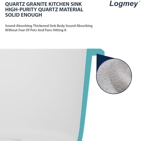 Logmey 18" Round Bar Sink White Granite Composite Quartz Undermount RV Sink Single Bowl Under Counter 9" Deep Kitchen Sinks,18x18x9 Inch - Image 6