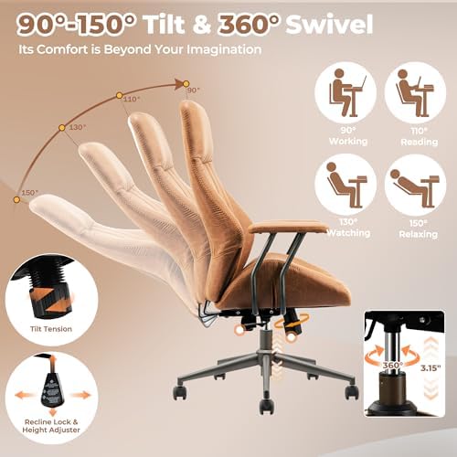 ovios Ergonomic Office Chair, High-Back Faux Suede Computer Executive Chair - Image 4