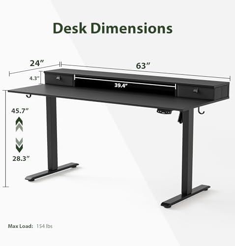 Agilestic 63 * 24 Inch Electric Standing Desk with Drawers, Black - Image 3