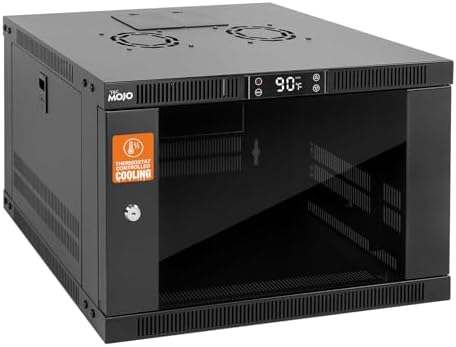 Tecmojo 6U Wall Mount Rack with Thermostat, 17.7inch Depth Enclosed Server Cabinet with 2 Cooling Fans,Lockable Door & Hardware,6U Rack for 19inch Equipments,Glass Door by Tecmojo