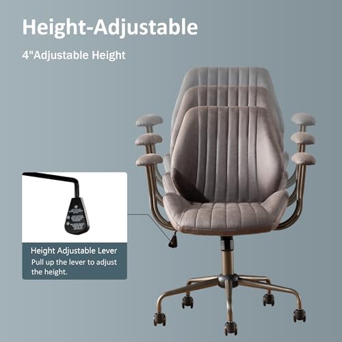Mid Back Home Office Chair, Mid Century Modern Executive Chair, Comfy Ergonomic Rolling Office Desk Chair with Lumbar Support, Faux Leather Office Chair, Dark Gray - Image 4