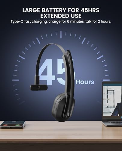 EKSA H5SE Bluetooth Headset, Wireless Headset with Microphone ENC Noise Cancellation [45hrs Playtime & 33ft Range], Wireless Business Headphones for Office/HomeOffice/Remote Work/Call Center - Image 4