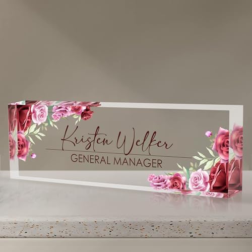 Personalized Name Plate for Desk, Custom Desk Name Plate, Acrylic Name Plate Office Desk Accessories, Personalized Office Gifts for Coworkers Teachers, Employee Appreciation Gifts (A-Rose) by EOBIBIFUN